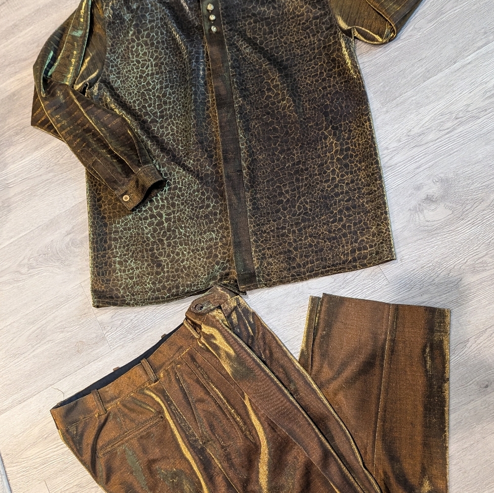 Pronte Vintage '90s Metallic Bronze Stage Shirt And Pants L